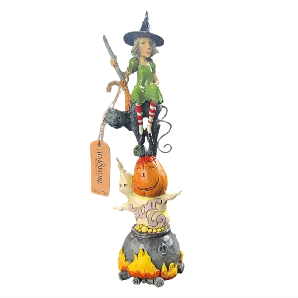 Jim Shore Stacked Ghost Pumpkin, Cat And Witch